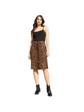 A.B.S by Allen Schwartz Leopard Print Black & Brown A-line Skirt Size 10P